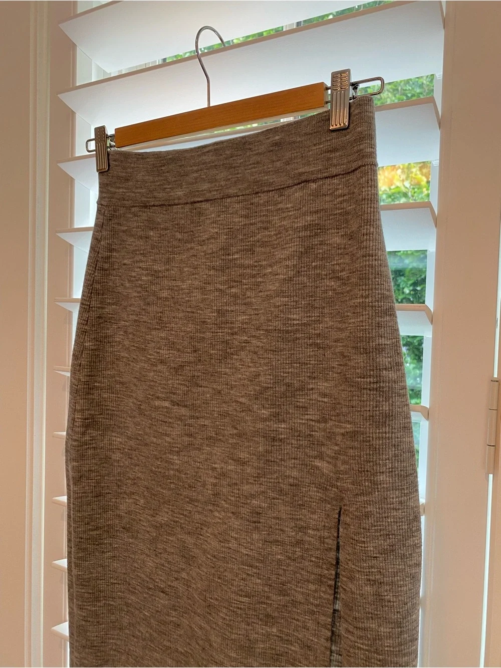 Babaton Gray Knit Midi Skirt with Side Slit Size Medium wool blend - Picture 3 of 3